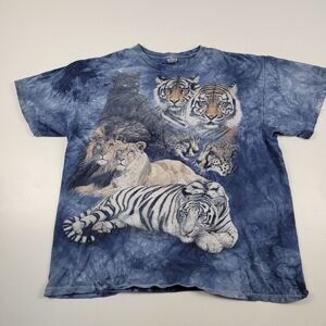 Vtg Y2K Tigers Lions Panther Tie Dye‎ Pattern Men's Boxy Short Sleeve T Shirt XL